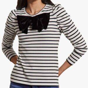Boden Brand Imogen Breton Black & White Striped Velvet Bow Top Size 2